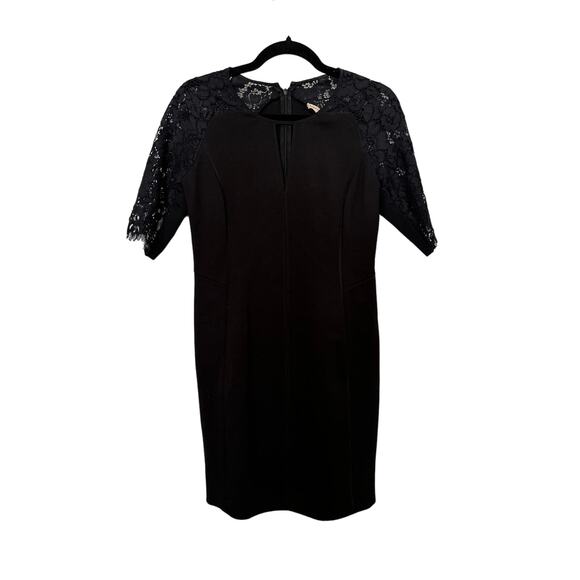 Rebecca Taylor Black Lace Sleeve Keyhole Fitted Sheath Dress Size 6 - Picture 3 of 9
